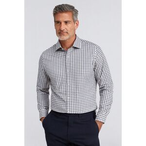 Fairlane Button Up Shirt Mens S Slim Gray Check button Cotton casual preppy